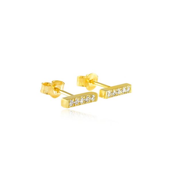 YELLOW GOLD DIAMOND BAR EARRINGS Bar Stud Earrings By Gilat Artzi Jewelry 4