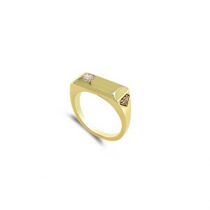 Yellow gold signet ring with diamond diamond gold ring By Gilat Artzi Jewelry