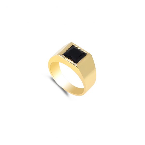 MEN YELLOW GOLD SIGNET RING Black gemstone Ring By Gilat Artzi Jewelry 4