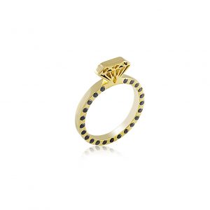 DIAMOND SHAPE YELLOW GOLD RING WITH DIAMONDS black diamond By Gilat Artzi Jewelry