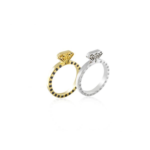 DIAMOND SHAPE ROSE GOLD RING WITH DIAMONDS black diamond By Gilat Artzi Jewelry 6