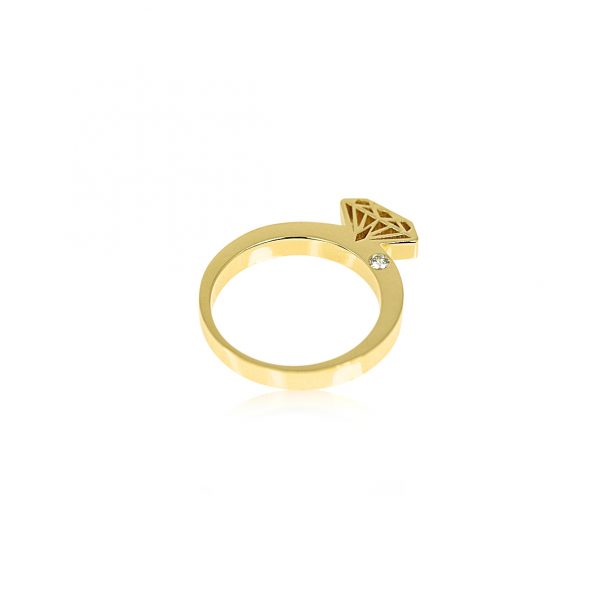 DIAMOND SHAPE YELLOW GOLD RING WITH ONE DIAMOND anniversary ring By Gilat Artzi Jewelry 4