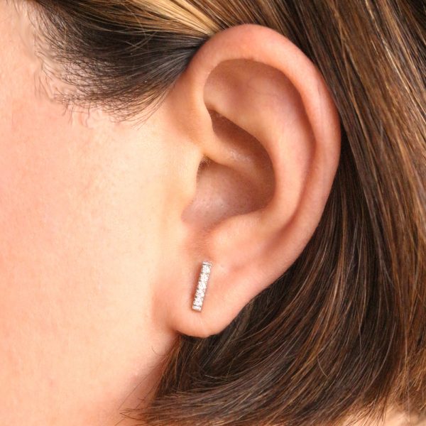 WHITE GOLD DIAMOND BAR EARRINGS Bar Stud Earrings By Gilat Artzi Jewelry 6
