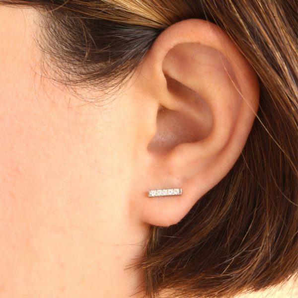 WHITE GOLD DIAMOND BAR EARRINGS Bar Stud Earrings By Gilat Artzi Jewelry 5