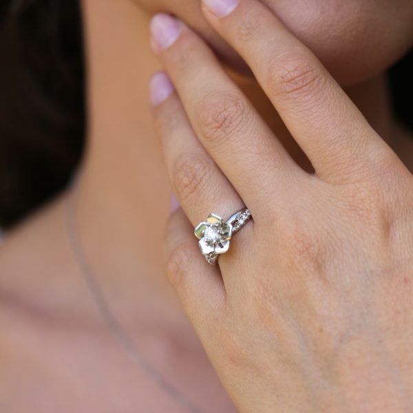 FLOWER GARNET & DIAMONDS RING art deco ring By Gilat Artzi Jewelry 10