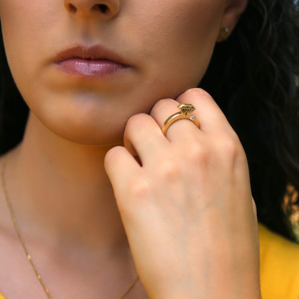 DIAMOND SHAPE ROSE GOLD RING WITH ONE DIAMOND anniversary ring By Gilat Artzi Jewelry 9