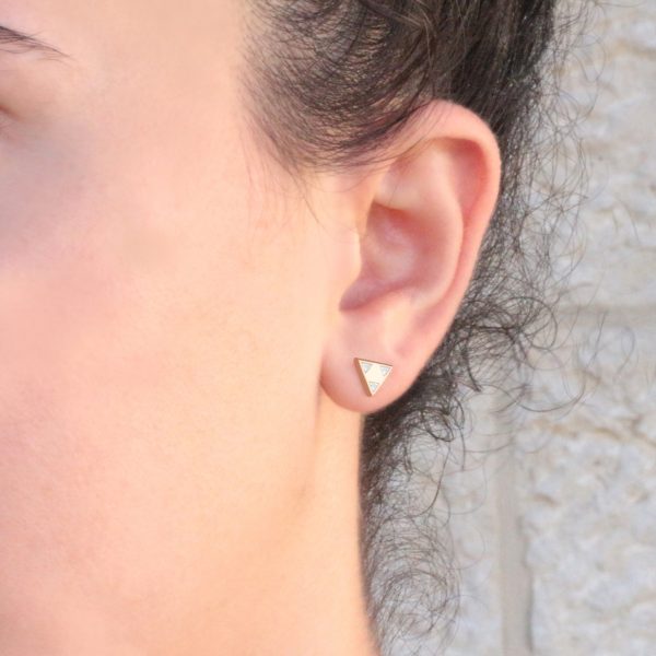 TRIANGLE DIAMOND STUDD EARRINGS 14k gold ear studs By Gilat Artzi Jewelry 5