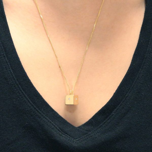 GOLD CUBE NECKLACE 14k gold pendant By Gilat Artzi Jewelry 5